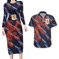 Custom Netherlands Lion Football Couples Matching Long Sleeve Bodycon Dress and Hawaiian Shirt Sporty Style - Wonder Print Shop