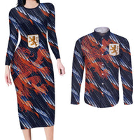 Custom Netherlands Lion Football Couples Matching Long Sleeve Bodycon Dress and Long Sleeve Button Shirt Sporty Style - Wonder Print Shop