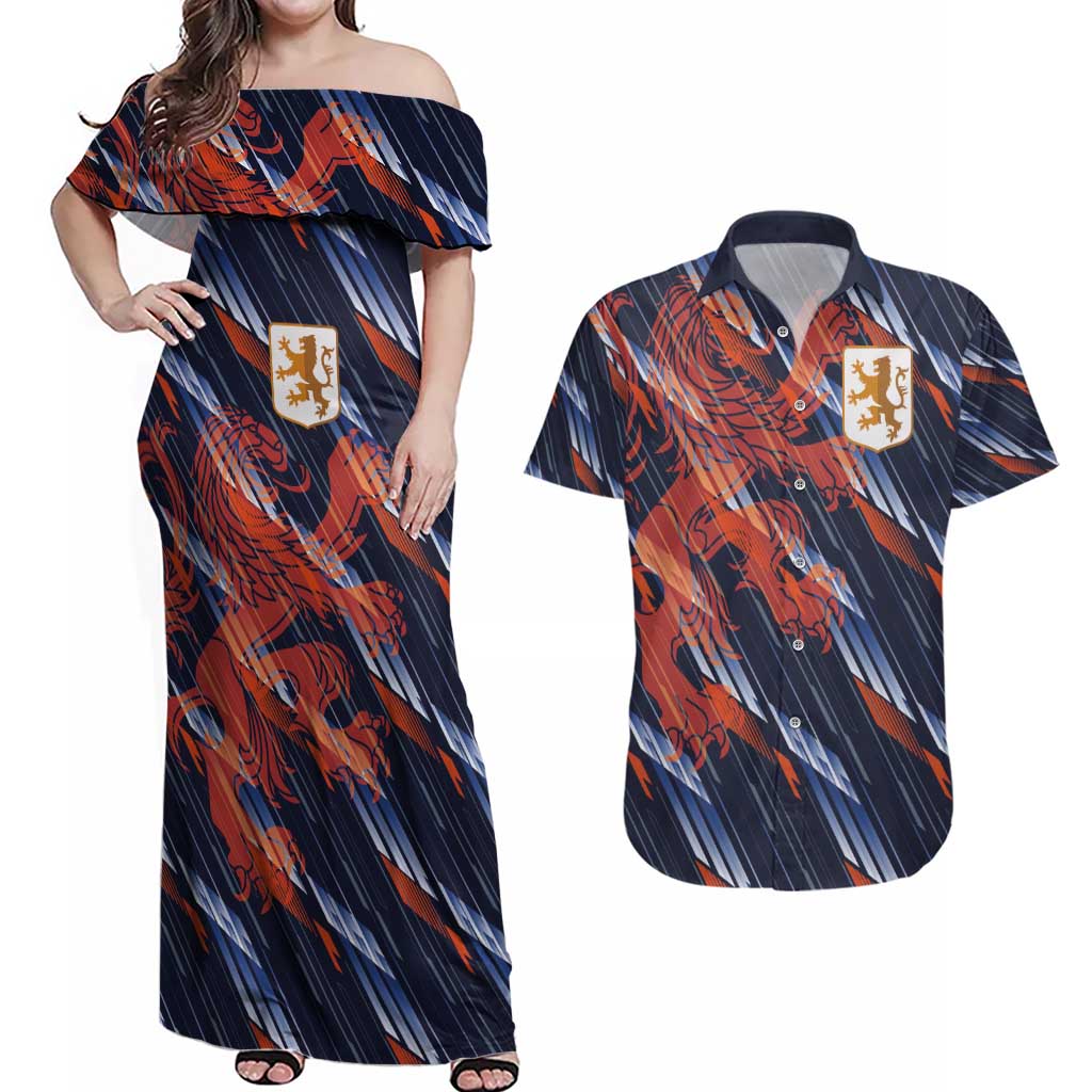 Custom Netherlands Lion Football Couples Matching Off Shoulder Maxi Dress and Hawaiian Shirt Sporty Style - Wonder Print Shop