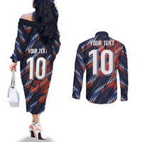 Custom Netherlands Lion Football Couples Matching Off The Shoulder Long Sleeve Dress and Long Sleeve Button Shirt Sporty Style - Wonder Print Shop