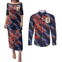 Custom Netherlands Lion Football Couples Matching Puletasi and Long Sleeve Button Shirt Sporty Style - Wonder Print Shop