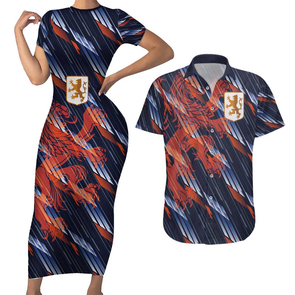 Custom Netherlands Lion Football Couples Matching Short Sleeve Bodycon Dress and Hawaiian Shirt Sporty Style - Wonder Print Shop