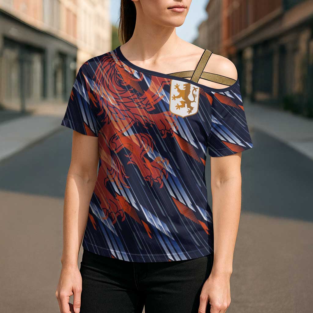 Custom Netherlands Lion Football Cross Shoulder Shirt Sporty Style - Wonder Print Shop
