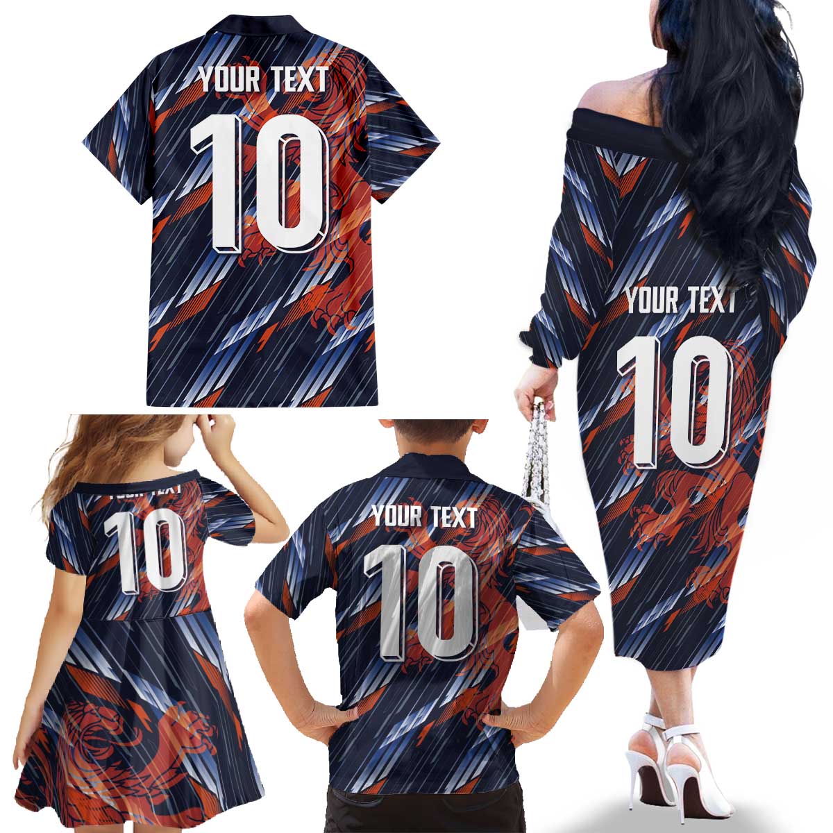 Custom Netherlands Lion Football Family Matching Off The Shoulder Long Sleeve Dress and Hawaiian Shirt Sporty Style - Wonder Print Shop