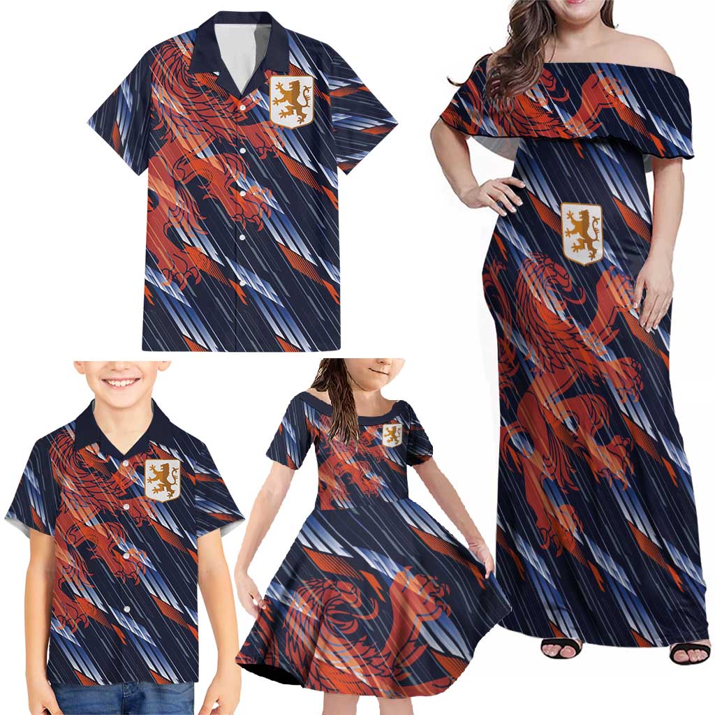 Custom Netherlands Lion Football Family Matching Off Shoulder Maxi Dress and Hawaiian Shirt Sporty Style - Wonder Print Shop