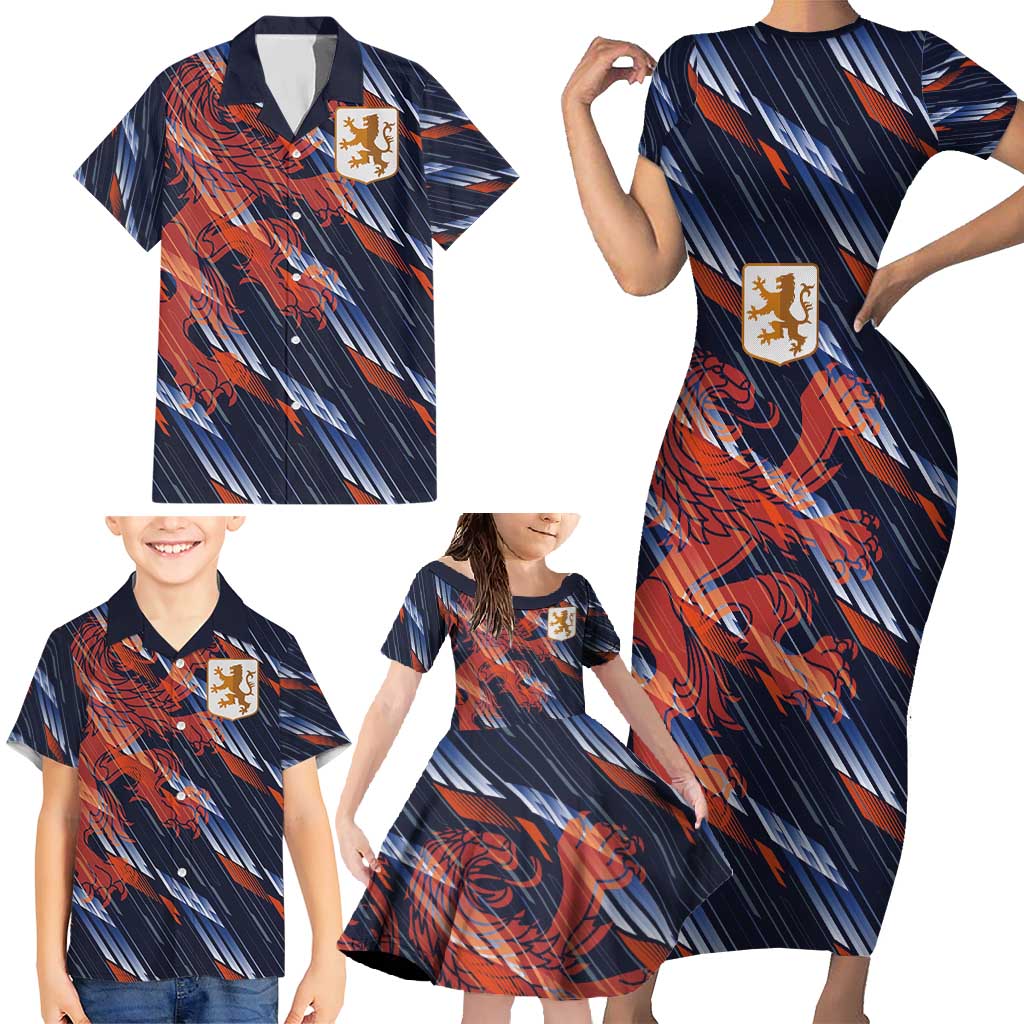 Custom Netherlands Lion Football Family Matching Short Sleeve Bodycon Dress and Hawaiian Shirt Sporty Style - Wonder Print Shop