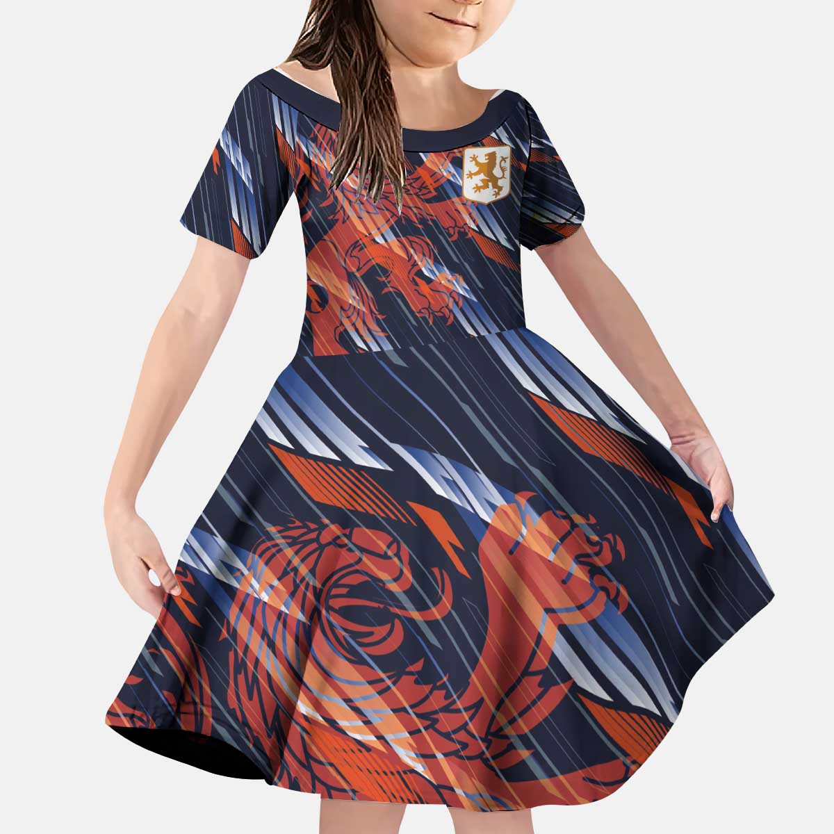Custom Netherlands Lion Football Kid Short Sleeve Dress Sporty Style - Wonder Print Shop