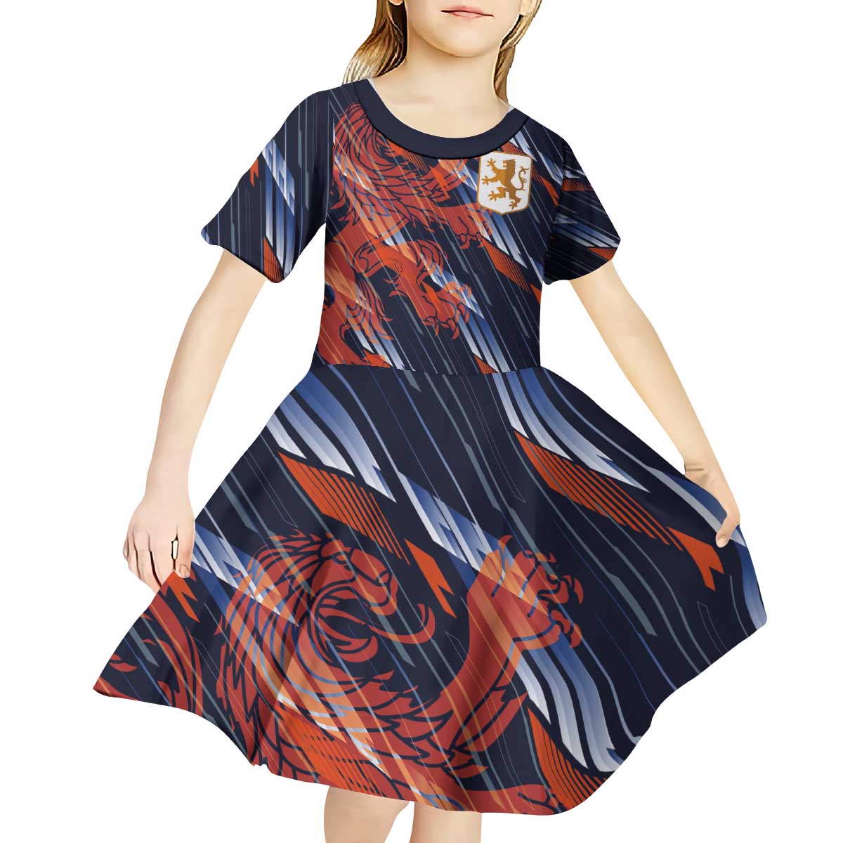 Custom Netherlands Lion Football Kid Short Sleeve Dress Sporty Style - Wonder Print Shop