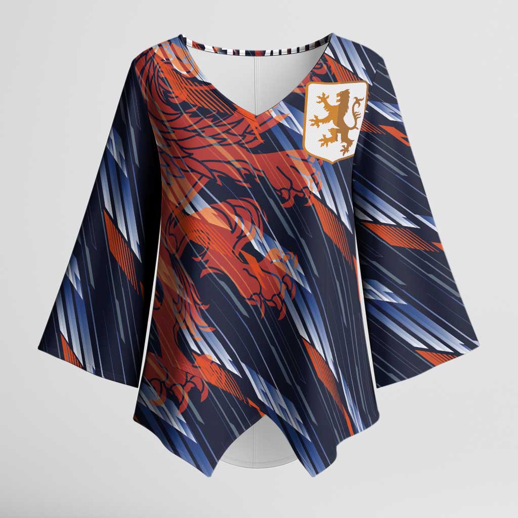 Custom Netherlands Lion Football Kimono Sleeve Blouse Sporty Style - Wonder Print Shop