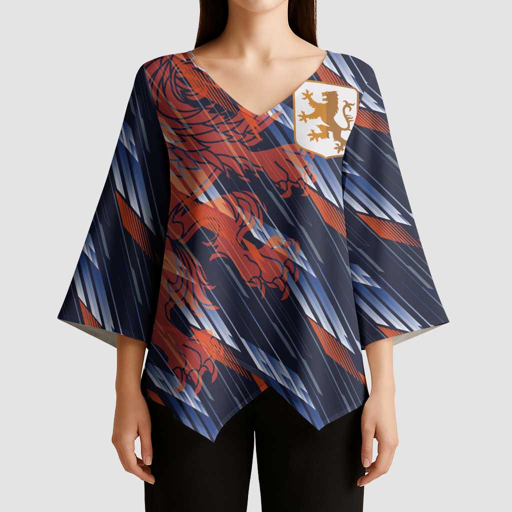 Custom Netherlands Lion Football Kimono Sleeve Blouse Sporty Style - Wonder Print Shop