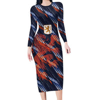 Custom Netherlands Lion Football Long Sleeve Bodycon Dress Sporty Style - Wonder Print Shop