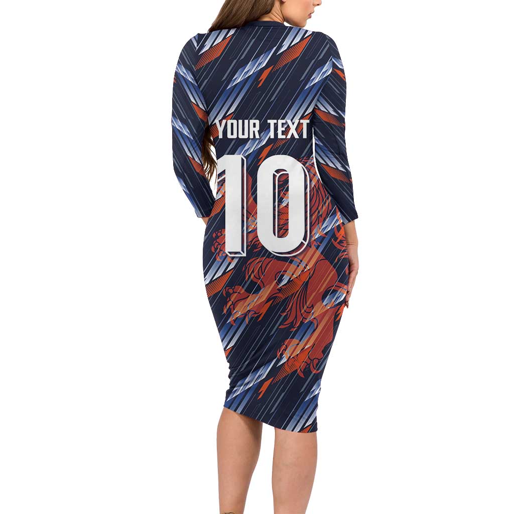 Custom Netherlands Lion Football Long Sleeve Bodycon Dress Sporty Style - Wonder Print Shop