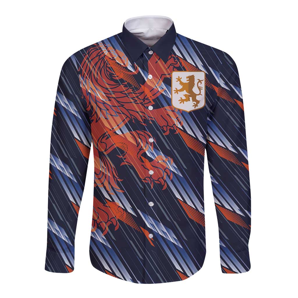 Custom Netherlands Lion Football Long Sleeve Button Shirt Sporty Style - Wonder Print Shop