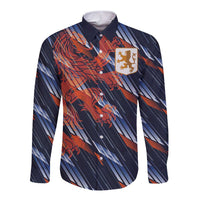 Custom Netherlands Lion Football Long Sleeve Button Shirt Sporty Style - Wonder Print Shop