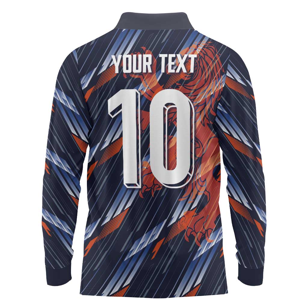 Custom Netherlands Lion Football Long Sleeve Polo Shirt Sporty Style - Wonder Print Shop