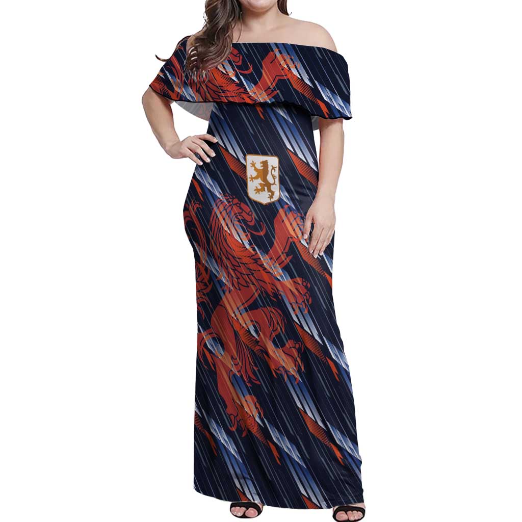 Custom Netherlands Lion Football Off Shoulder Maxi Dress Sporty Style - Wonder Print Shop