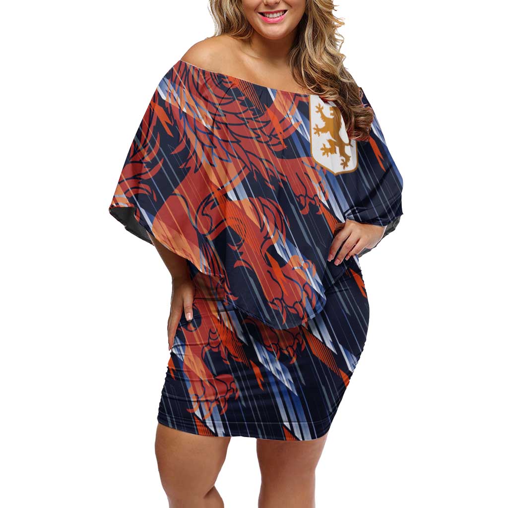 Custom Netherlands Lion Football Off Shoulder Short Dress Sporty Style - Wonder Print Shop