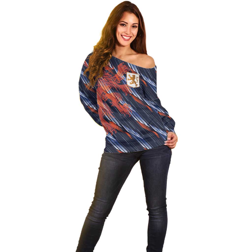 Custom Netherlands Lion Football Off Shoulder Sweater Sporty Style - Wonder Print Shop