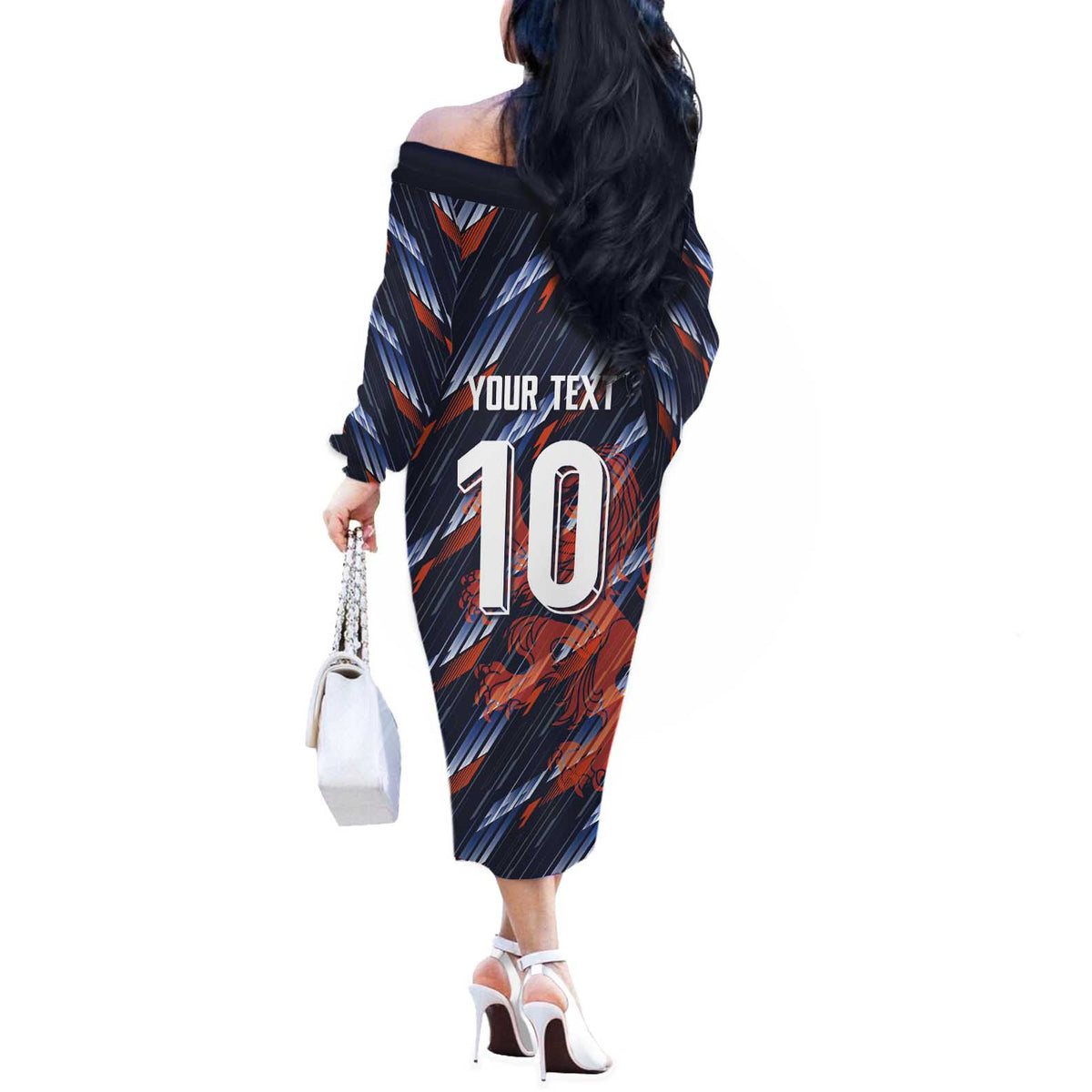 Custom Netherlands Lion Football Off The Shoulder Long Sleeve Dress Sporty Style - Wonder Print Shop