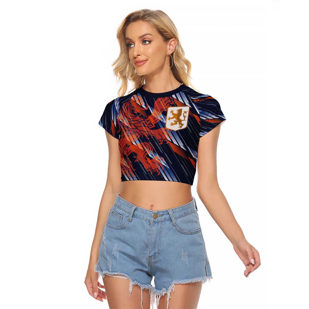 Custom Netherlands Lion Football Raglan Cropped T Shirt Sporty Style - Wonder Print Shop