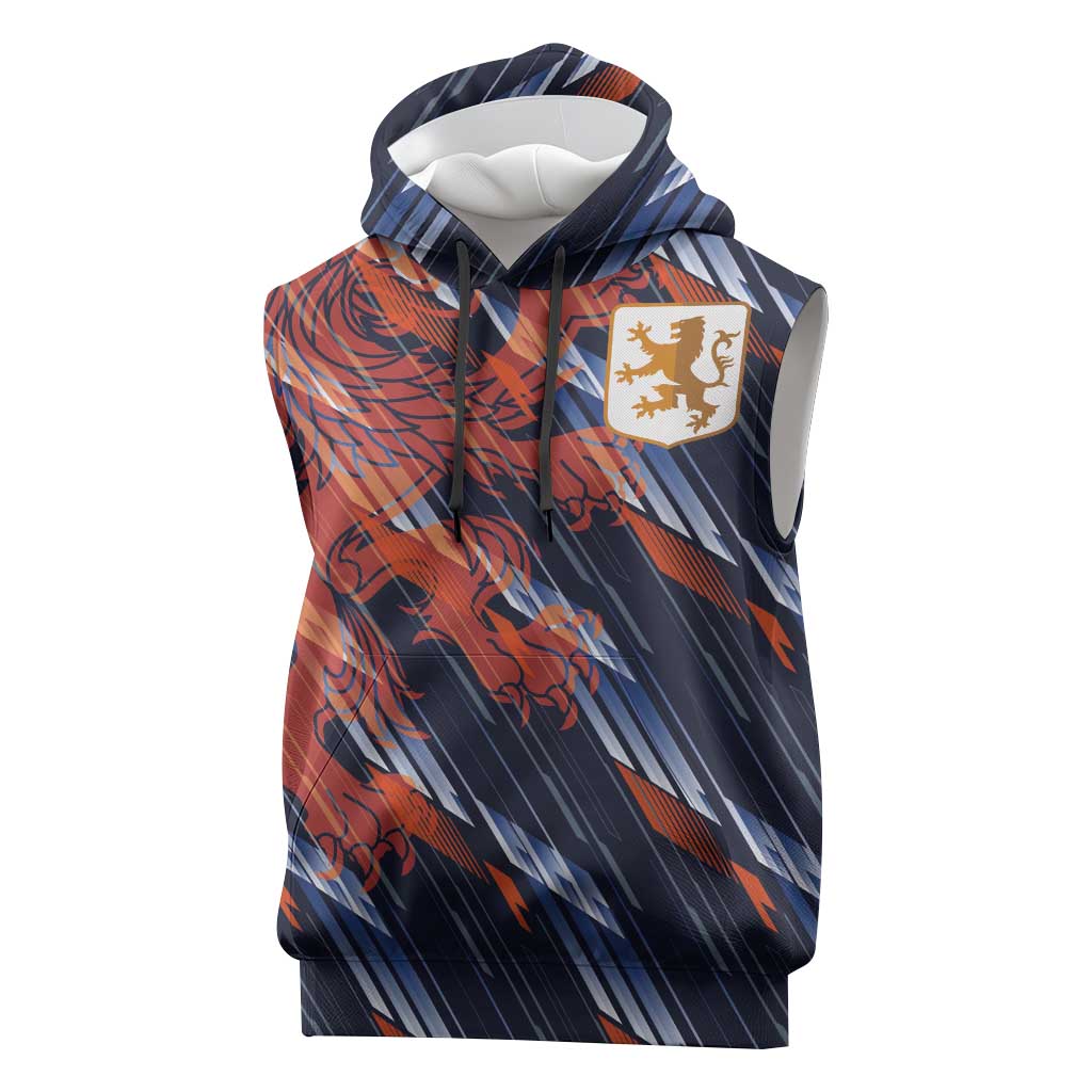 Custom Netherlands Lion Football Sleeveless Hoodie Sporty Style - Wonder Print Shop