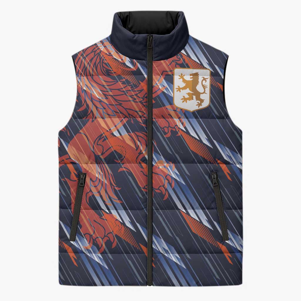 Custom Netherlands Lion Football Sleeveless Puffer Jacket Sporty Style - Wonder Print Shop