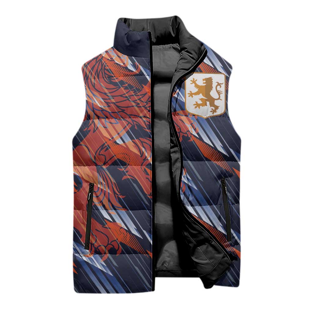 Custom Netherlands Lion Football Sleeveless Puffer Jacket Sporty Style - Wonder Print Shop