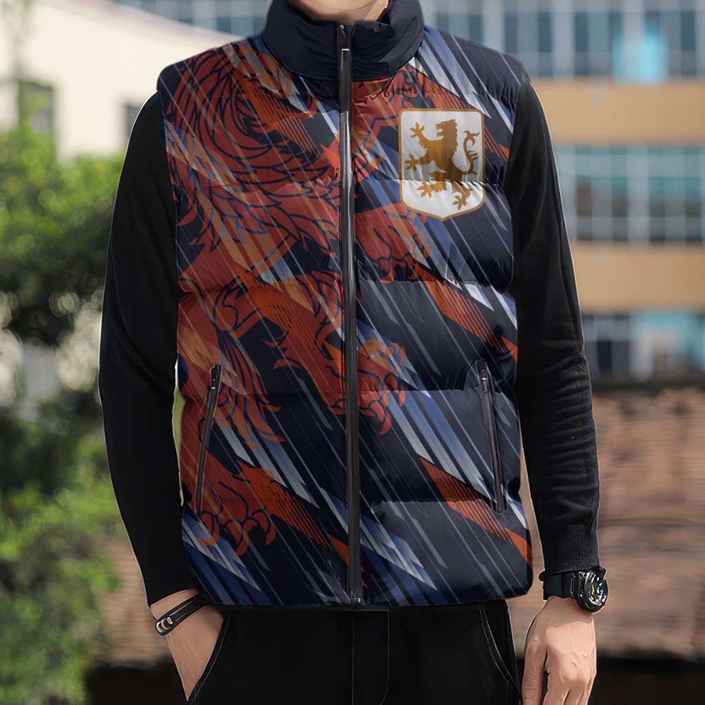 Custom Netherlands Lion Football Sleeveless Puffer Jacket Sporty Style - Wonder Print Shop