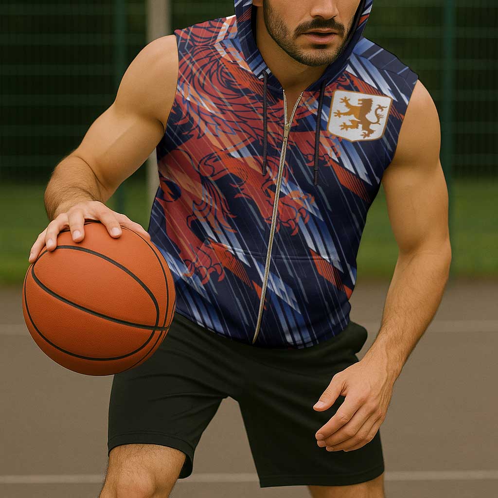 Custom Netherlands Lion Football Sleeveless Zip Hoodie Sporty Style - Wonder Print Shop