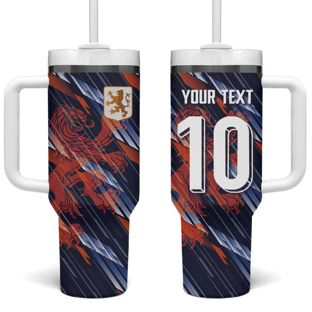 Custom Netherlands Lion Football Tumbler With Handle Sporty Style - Wonder Print Shop