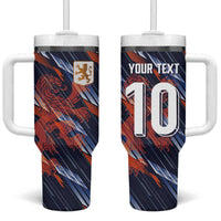 Custom Netherlands Lion Football Tumbler With Handle Sporty Style - Wonder Print Shop