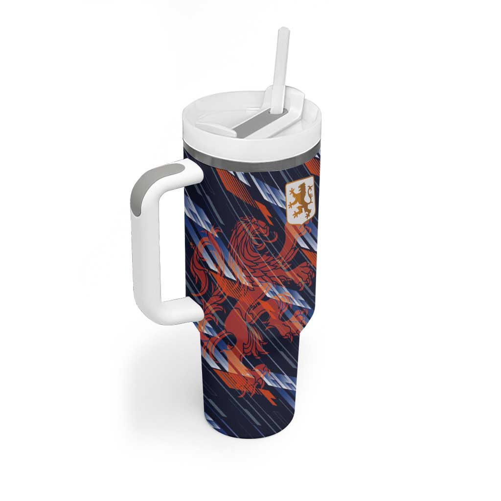 Custom Netherlands Lion Football Tumbler With Handle Sporty Style - Wonder Print Shop