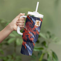 Custom Netherlands Lion Football Tumbler With Handle Sporty Style - Wonder Print Shop