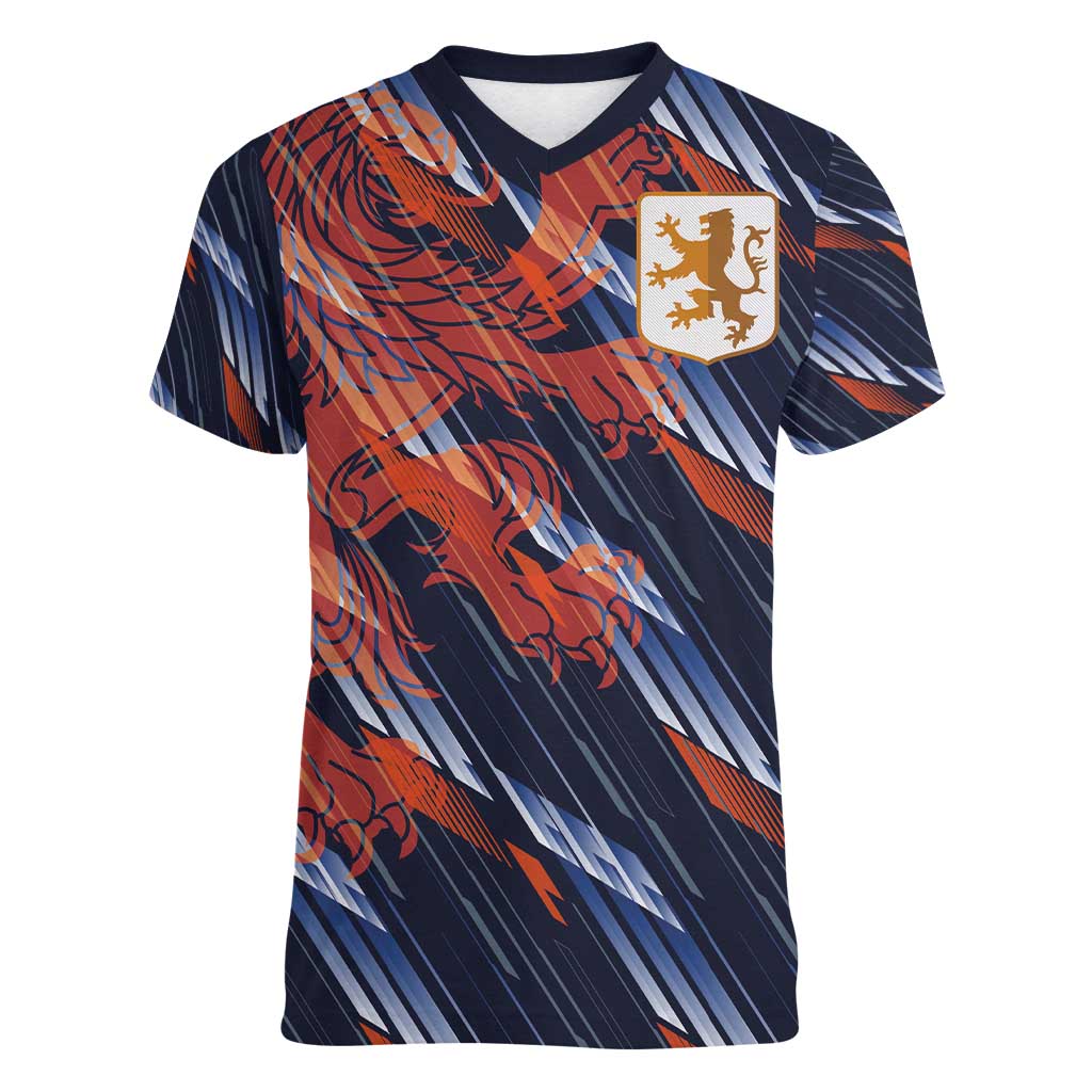 Custom Netherlands Lion Football Women V-Neck T-Shirt Sporty Style - Wonder Print Shop