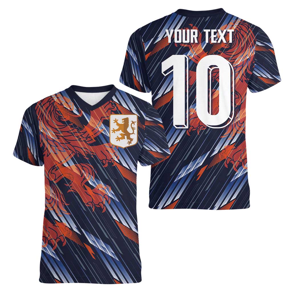 Custom Netherlands Lion Football Women V-Neck T-Shirt Sporty Style - Wonder Print Shop