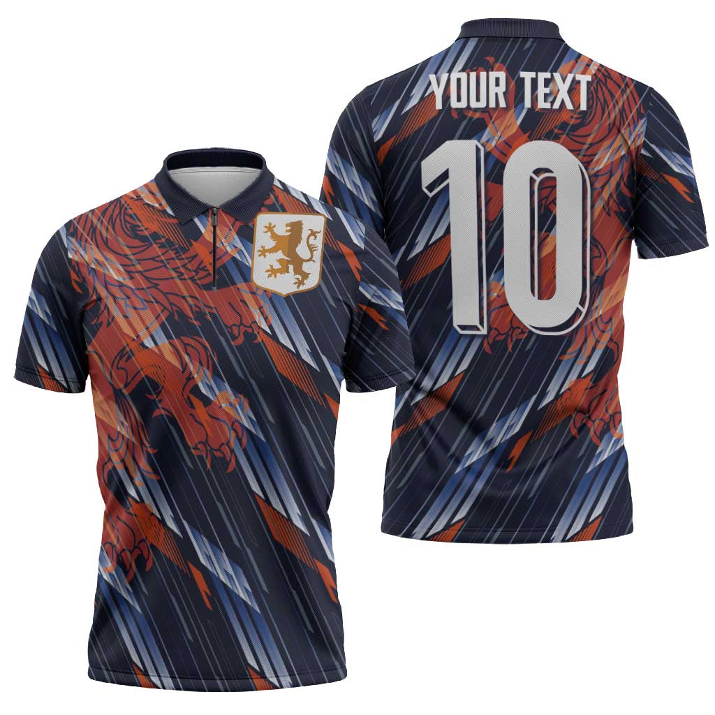 Custom Netherlands Lion Football Zipper Polo Shirt Sporty Style - Wonder Print Shop