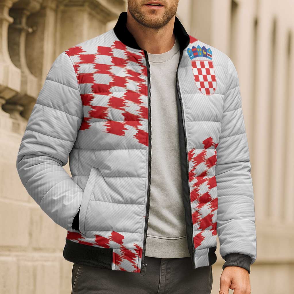 Custom Croatia Football Bomber Puffer Jacket Kockasti-Grunge Checkers - Wonder Print Shop