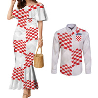 Custom Croatia Football Couples Matching Mermaid Dress and Long Sleeve Button Shirt Kockasti-Grunge Checkers - Wonder Print Shop