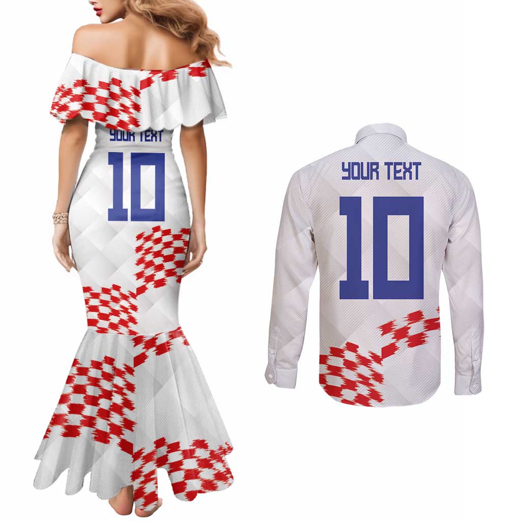 Custom Croatia Football Couples Matching Mermaid Dress and Long Sleeve Button Shirt Kockasti-Grunge Checkers - Wonder Print Shop
