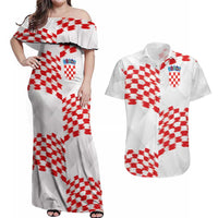 Custom Croatia Football Couples Matching Off Shoulder Maxi Dress and Hawaiian Shirt Kockasti-Grunge Checkers - Wonder Print Shop