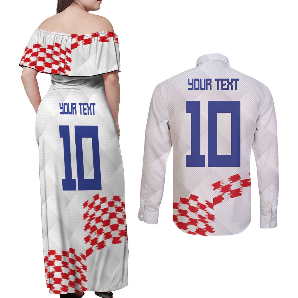 Custom Croatia Football Couples Matching Off Shoulder Maxi Dress and Long Sleeve Button Shirt Kockasti-Grunge Checkers - Wonder Print Shop