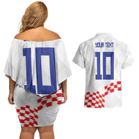 Custom Croatia Football Couples Matching Off Shoulder Short Dress and Hawaiian Shirt Kockasti-Grunge Checkers - Wonder Print Shop