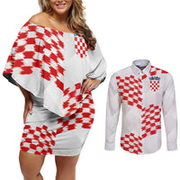 Custom Croatia Football Couples Matching Off Shoulder Short Dress and Long Sleeve Button Shirt Kockasti-Grunge Checkers - Wonder Print Shop