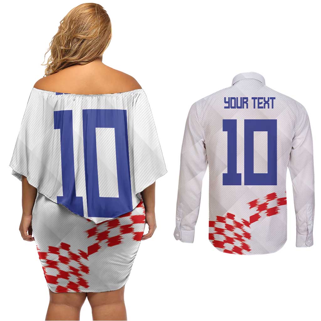 Custom Croatia Football Couples Matching Off Shoulder Short Dress and Long Sleeve Button Shirt Kockasti-Grunge Checkers - Wonder Print Shop