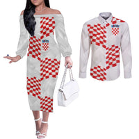 Custom Croatia Football Couples Matching Off The Shoulder Long Sleeve Dress and Long Sleeve Button Shirt Kockasti-Grunge Checkers - Wonder Print Shop