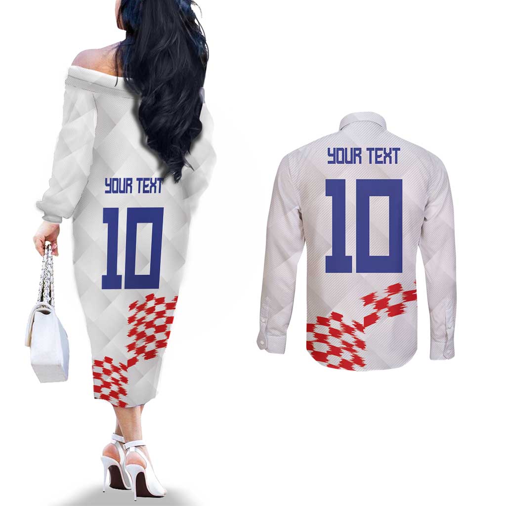 Custom Croatia Football Couples Matching Off The Shoulder Long Sleeve Dress and Long Sleeve Button Shirt Kockasti-Grunge Checkers - Wonder Print Shop