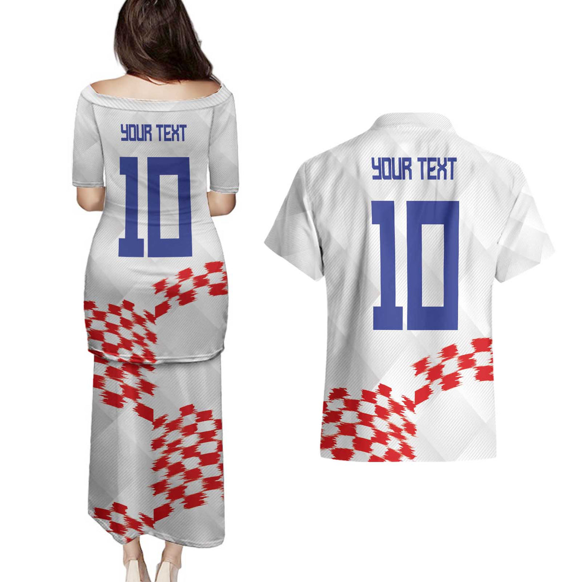 Custom Croatia Football Couples Matching Puletasi and Hawaiian Shirt Kockasti-Grunge Checkers - Wonder Print Shop