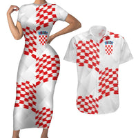 Custom Croatia Football Couples Matching Short Sleeve Bodycon Dress and Hawaiian Shirt Kockasti-Grunge Checkers - Wonder Print Shop