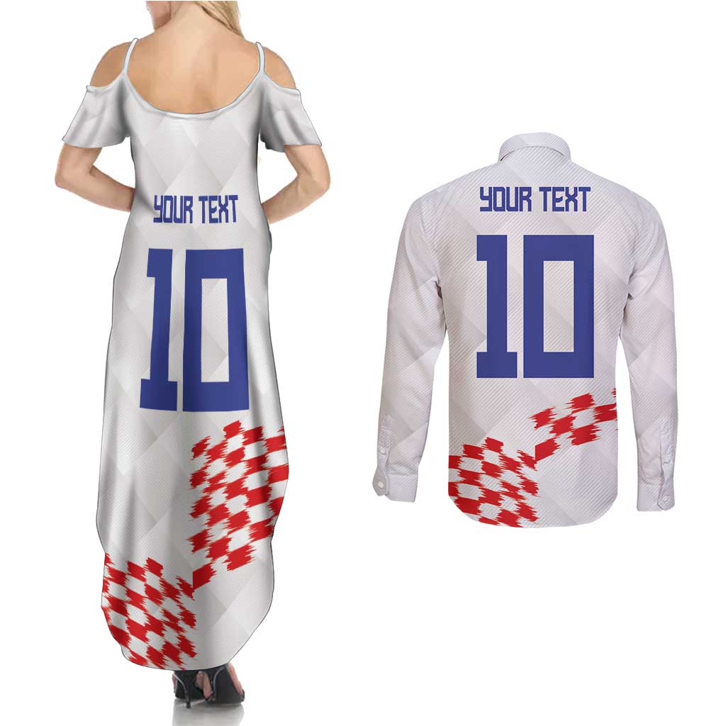 Custom Croatia Football Couples Matching Summer Maxi Dress and Long Sleeve Button Shirt Kockasti-Grunge Checkers - Wonder Print Shop