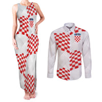Custom Croatia Football Couples Matching Tank Maxi Dress and Long Sleeve Button Shirt Kockasti-Grunge Checkers - Wonder Print Shop